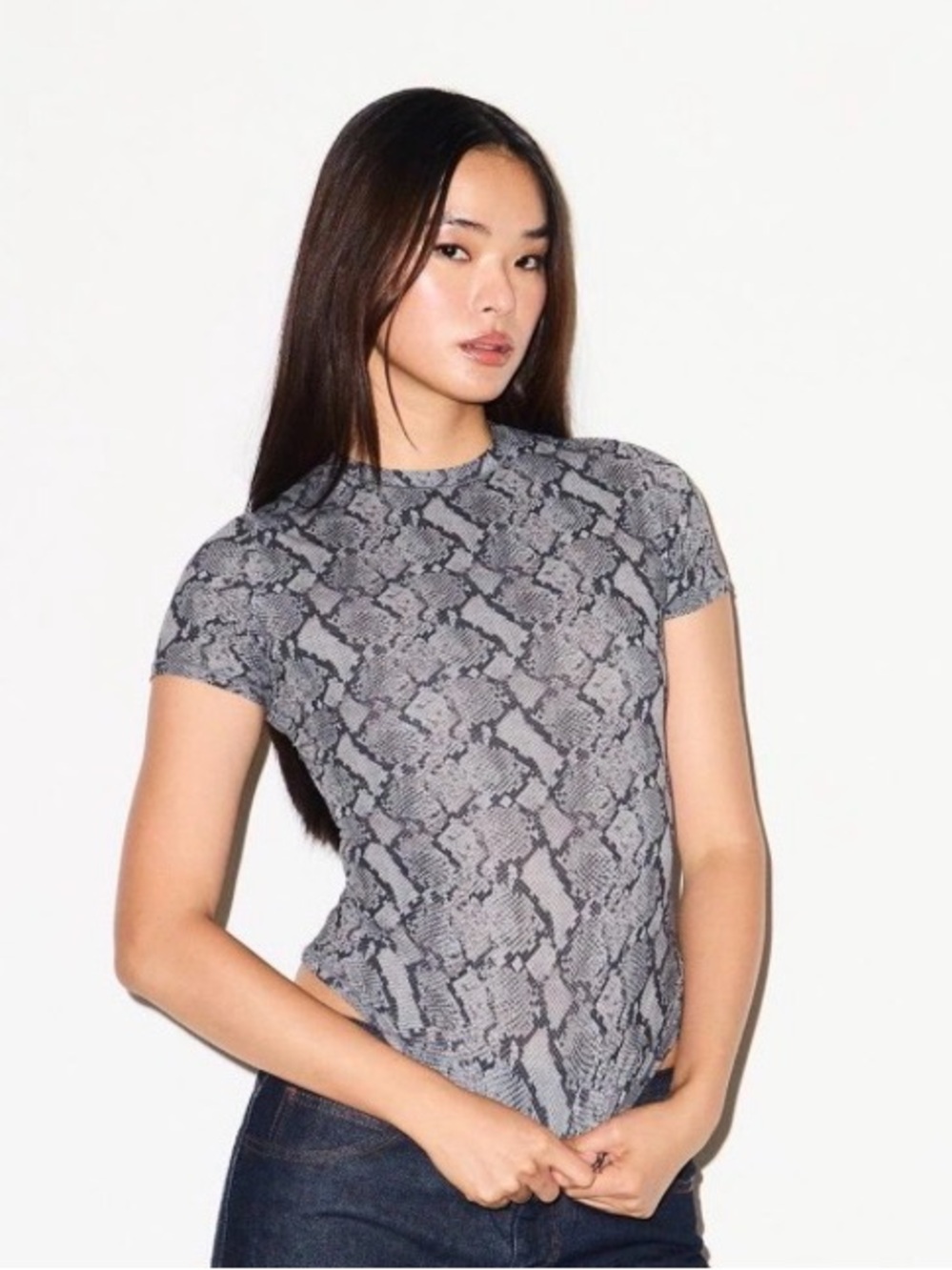 SKIMS Grey Snake-Print Short Sleeve Tee XL